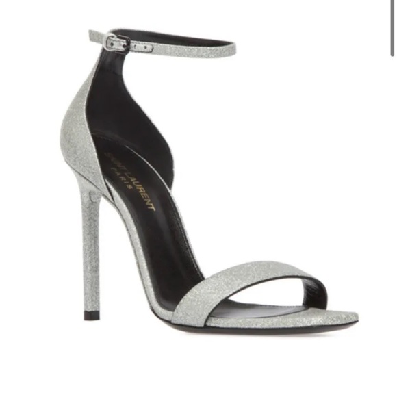 YSL Saint Laurent Strappy Sandals with Silver Glitter Effects NIB Size 37.5 - Picture 2 of 7